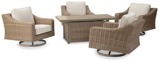 Beachcroft Beachcroft Fire Pit Table with Four Nuvella Swivel Lounge Chairs - Sigrist Furniture (Sturgis,MI)
